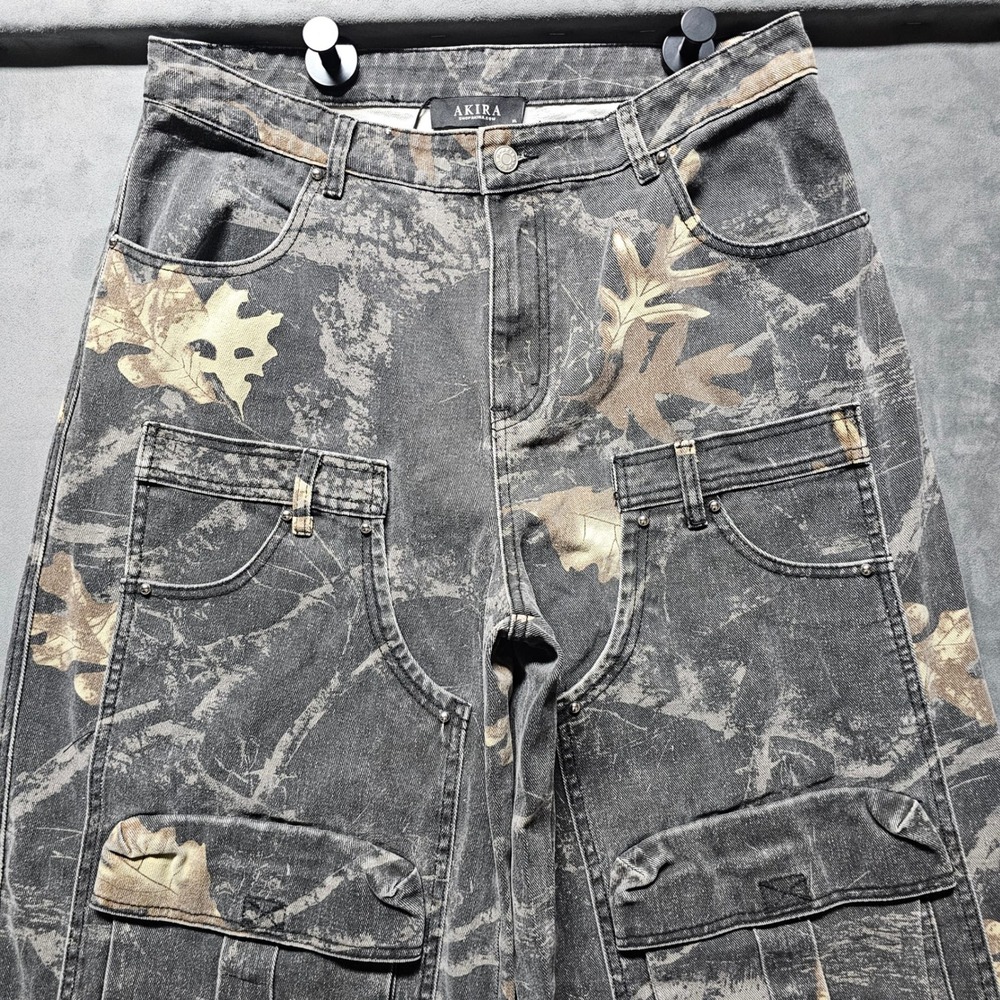 Akira Convertible Cargo Pants Grey Leaf Camo Wide Leg 100% Cotton 24JWHJ7779 XL - Picture 15 of 16